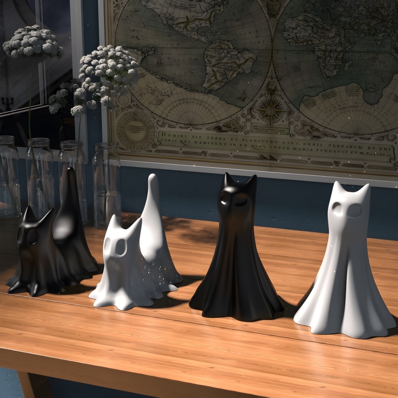 Ghost Cat Halloween Desktop Or - Candle Making Tutorial 评论和价格